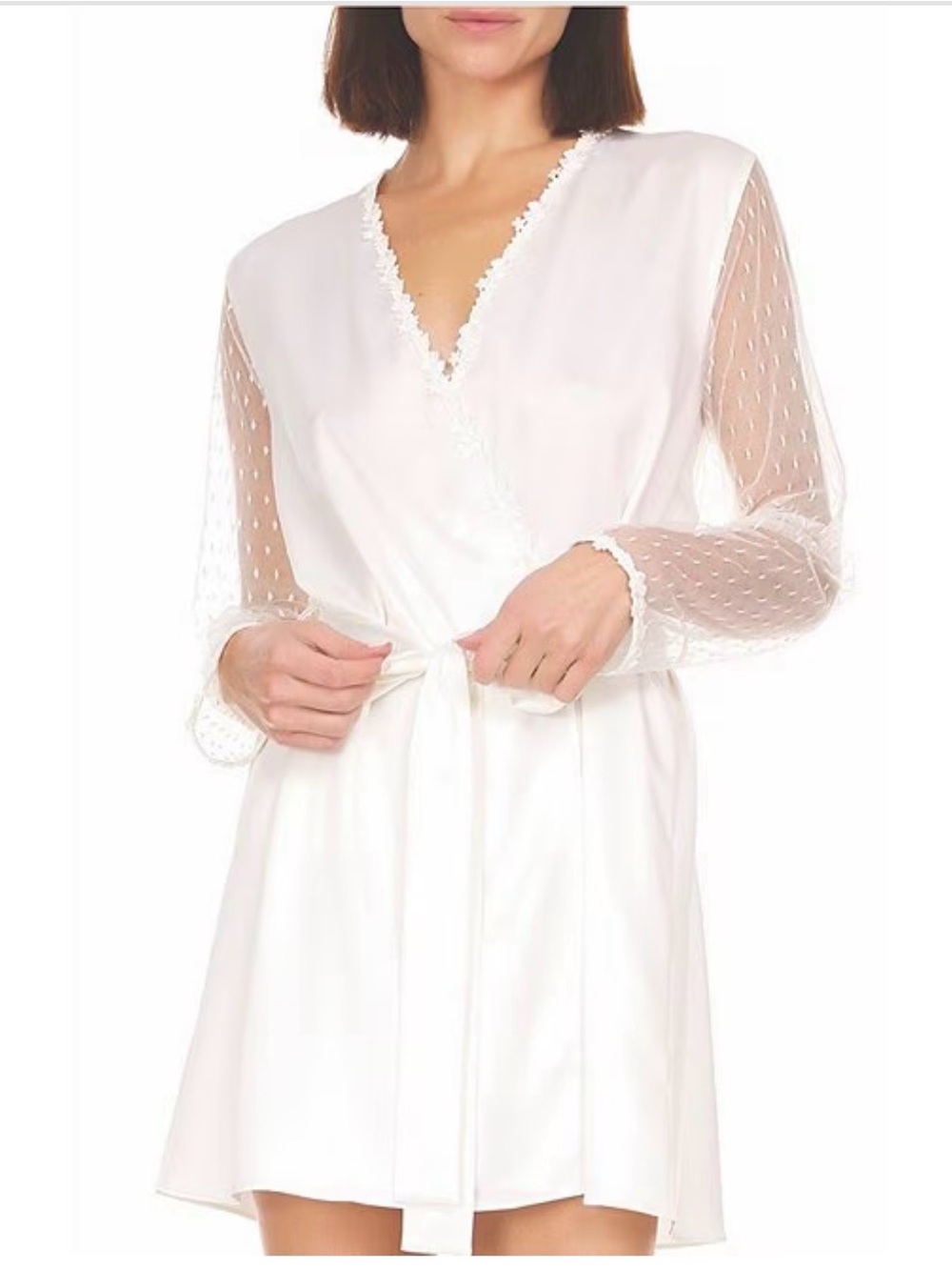 NWT Women's Flora Nikrooz Showstopper Charmeuse Robe Ivory size XS